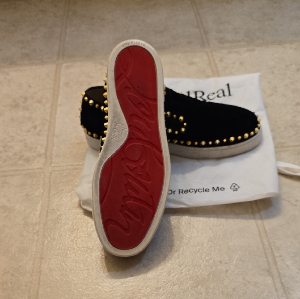 Christian Louboutin Black and Gold Studded Sneakers
